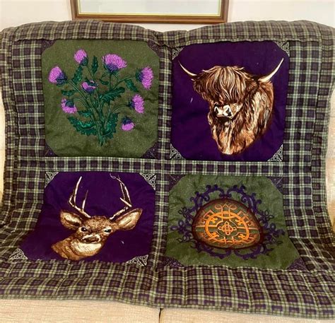 Handmade Quilt With A Highland Cow And Stag Quilted Lap Blanket With A