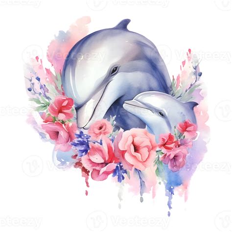 Watercolor Dolphin With Baby Png