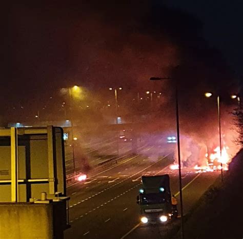 Dramatic Pictures Of Moment Lorry Burst Into Flames On The M62 Leeds Live