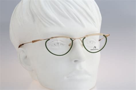 Rodenstock R 4155 Vintage 90s Unique Gold And Green Steampunk Small Cat Eye Glasses Frames Womens