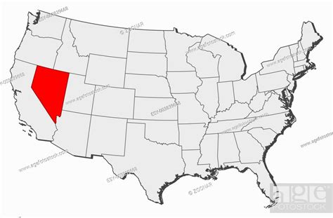 Map Of The United States Nevada Highlighted Stock Photo Picture And