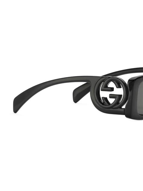 Gucci Rectangular Interlocking G Logo Sunglasses In Black Modesens