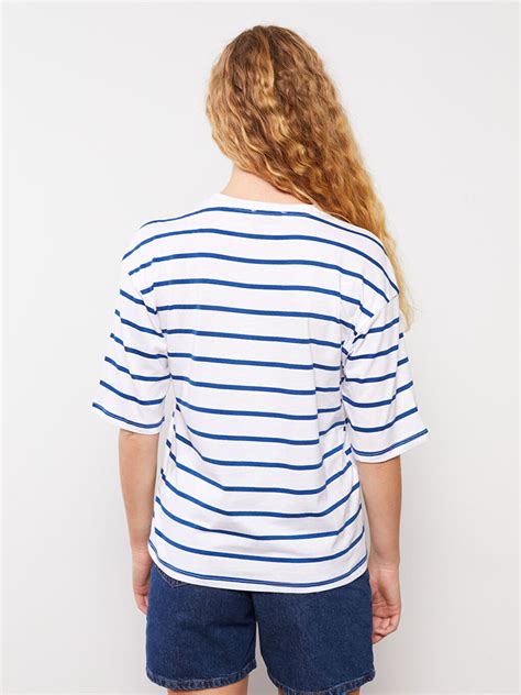 Crew Neck Striped Short Sleeve Cotton Women S T Shirt S2LF82Z8 LGS