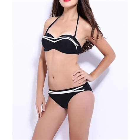 Solid Color Bikini Set Women Swimwear Push Up Padding Swimsuit Vintage