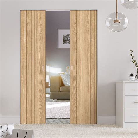 Montreal Oak Flush Internal Absolute Evokit Double Pocket Door Prefi