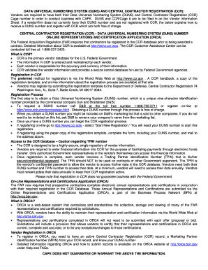 Fillable Online DATA UNIVERSAL NUMBERING SYSTEM DUNS AND CENTRAL