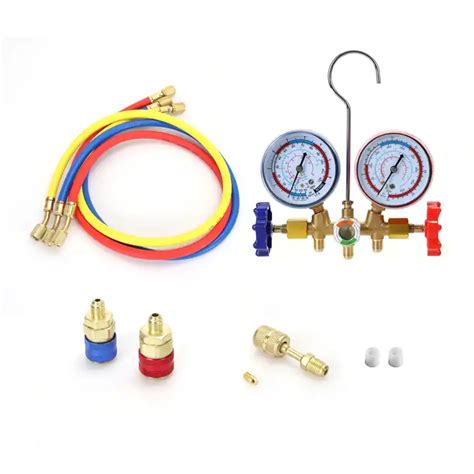 Way Ac Diagnostic Manifold Gauge Set With Charging Hoses And Quick