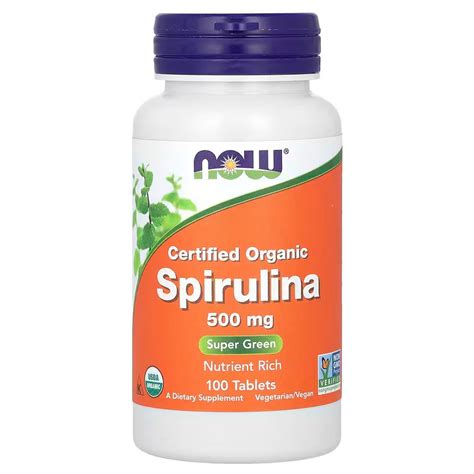 Tảo Spirulina hữu cơ 500 mg hộp 100 viên của Now Foods iHerb Việt Nam