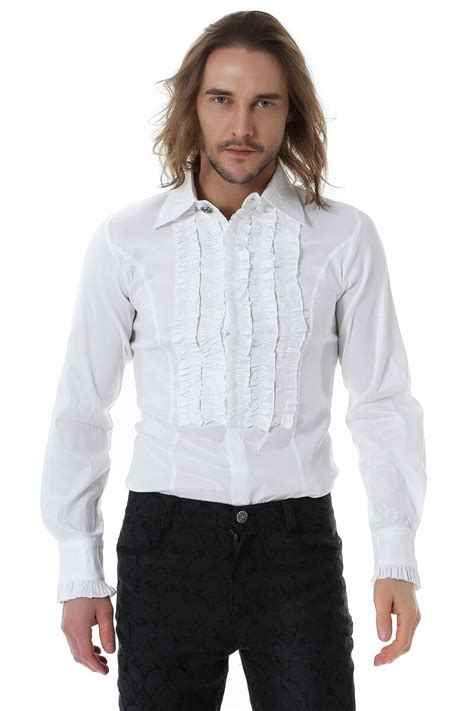 Chemise Jabot Classique Blanche Pentagramme Hommes S M L Xl Xxl Xxxl