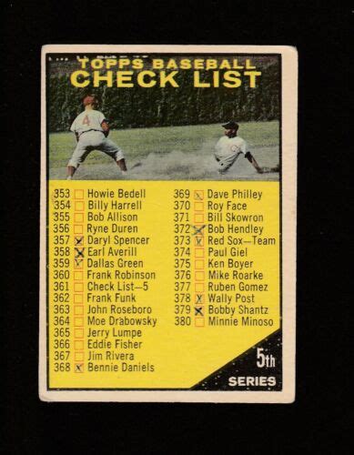 5th Series Checklist 361 1961 Topps Baseball Cardmarked Ebay