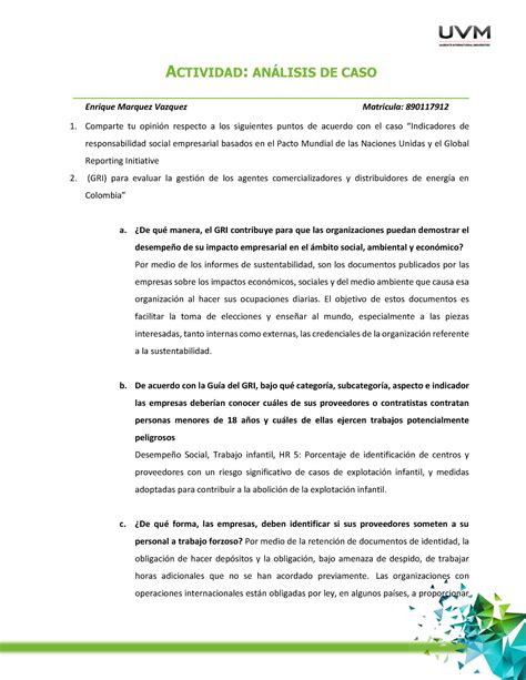 U5 Análisis de caso Analisis de caso GRI ACTIVIDAD ANLISIS DE