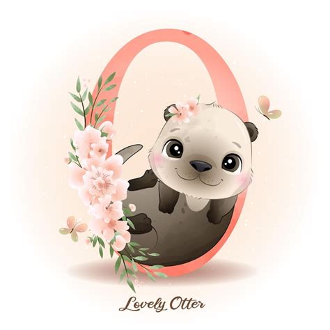 Premium Vector Doodle Otter With Alphabet O Watercolor Illustration