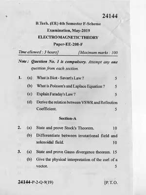 B Tech Electromagnetic Therory MDU Question Paper May 2019 InstaPDF