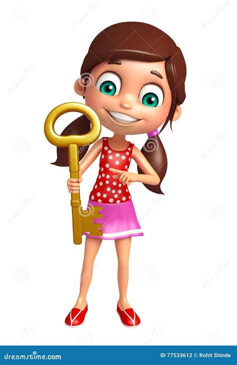 Kid Girl With Key Stock Illustration Illustration Of Girl 77533612