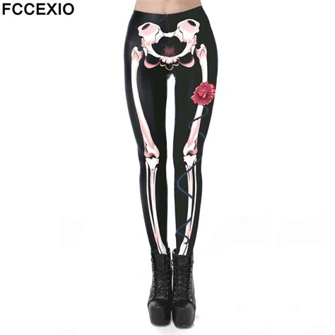 Fccexio New Halloween 3d Printed Retro Rose Bones Skeleton Sexy Women