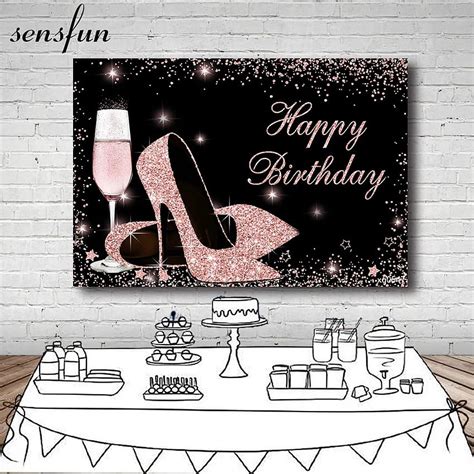 Sensfun Black Rose Gold Glitter Dots Heels Glass Backdrops Elegant Lady Women Happy Birtay Party