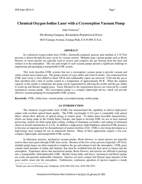 (PDF) Chemical Oxygen-Iodine Laser with a Cryosorption Vacuum Pump