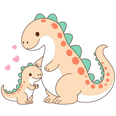El lindo personaje de dibujos animados kawaii con la madre dinosaurio y
