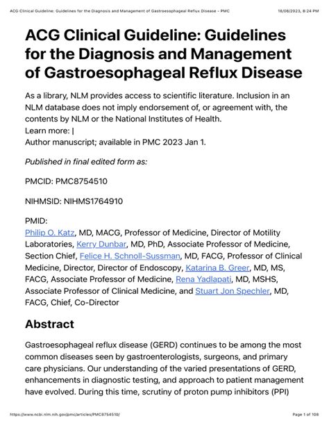 Acg Clinical Guideline Guidelines For The Diagnosis And Management Of