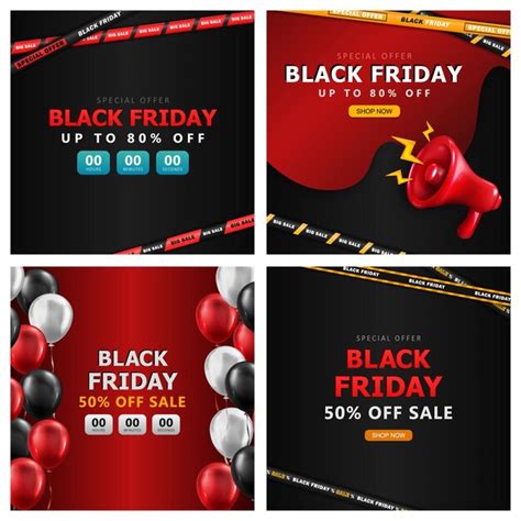 Premium Vector Black Friday Square Banners With Sale Countdown Shop