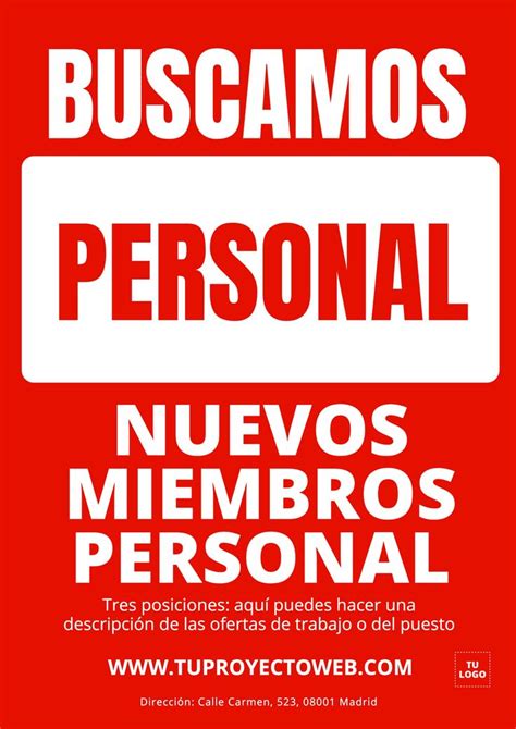 A Red And White Poster With The Words Buscamos Personal In Spanish On It