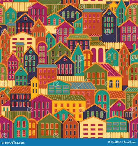 Colorful Seamless Town Background. Stock Vector - Illustration of