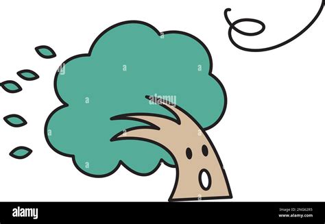 A tree character that is blown by a strong wind. A cute illustration of ...