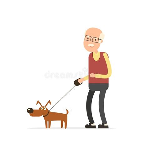 Viejo Hombre Que Camina Con El Perro Ilustraci N Del Vector