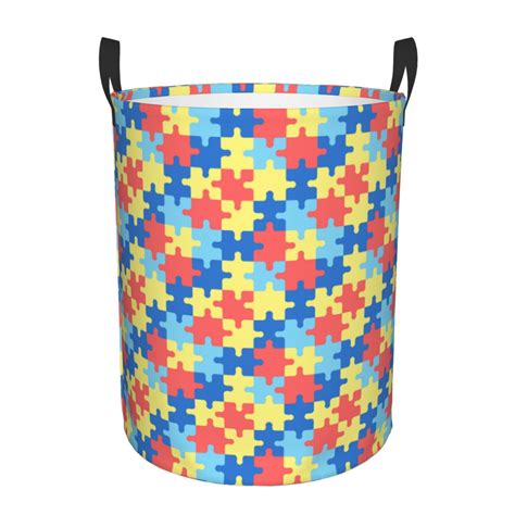 Tequan Waterproof Laundry Hampers Colorful Autism Pattern With Puzzles