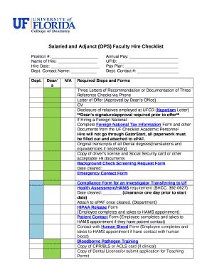 Salaried And Adjunct Ops Faculty Hire Checklist Dental Ufl Doc