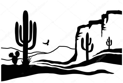 Desierto Americano Con Cactus Vector Silueta Negra Del Desierto Arizona