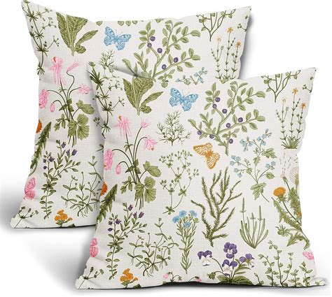 Vintage Floral Plant Pillow Covers 18x18 Inch Set Of 2