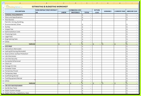 Excel Bathroom Remodel Checklist Template