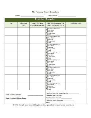 Fillable Online My Personal Waste Inventory Items That I Discarded Fax