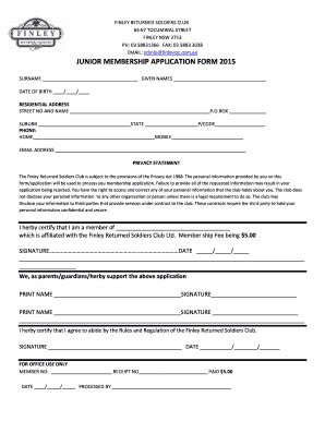 Fillable Online Junior Membership Application Form Fax Email Print