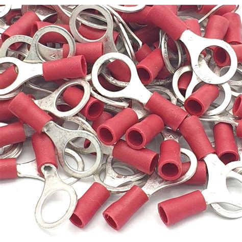 100pcs Red Insulated Crimp Ring Terminals 8 4mm Stud Size Connectors