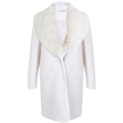 Miss Selfridge Faux Fur Collar Coat Nude
