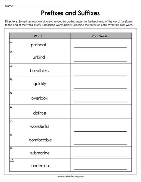 Prefix Suffix And Root Word Worksheets