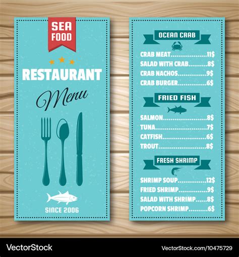 Seafood Restaurant Menu Royalty Free Vector Image