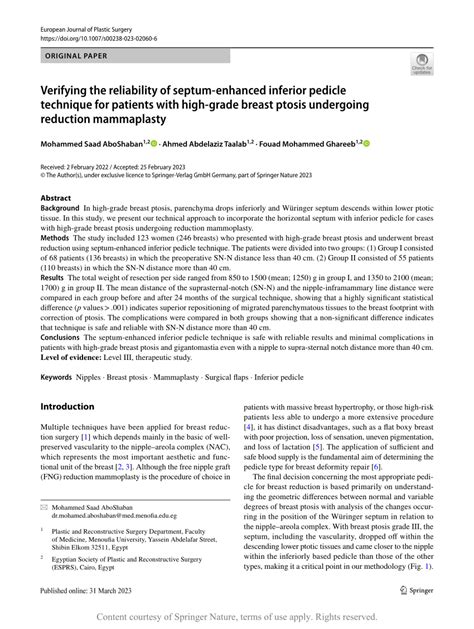 Verifying The Reliability Of Septum Enhanced Inferior Pedicle Technique