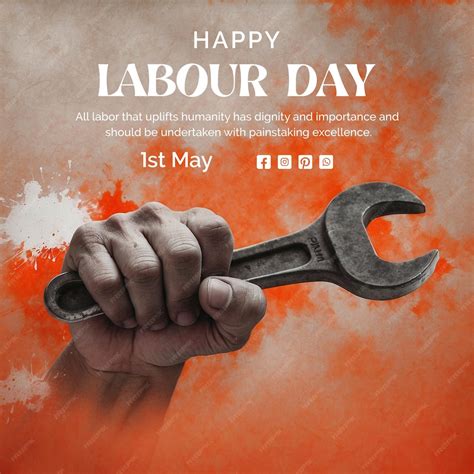 Premium Psd Labour Day Concept A Hand Holding A Wrench On Light Orange Texture Background