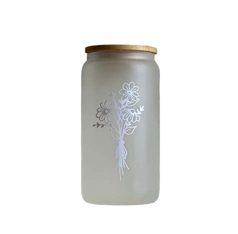 Wildflower Personalized Iced Coffee Cup Floral Glass Can With Lid Straw