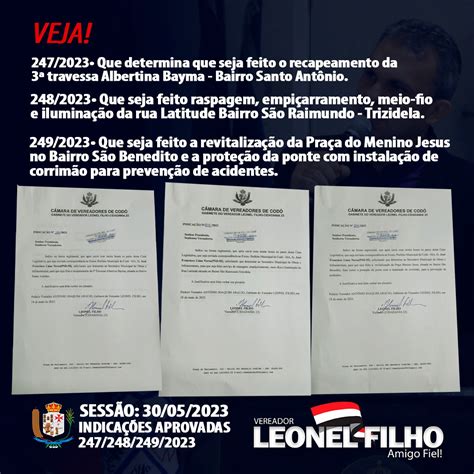 Vereador Leonel Filho Tem Novas Indica Es Aprovadas Pela C Mara