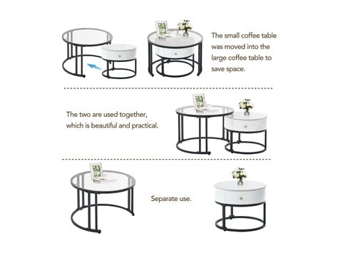 Lot De Tables Basse Gigognes Avec Tiroir Plateaux Verre Et Motif