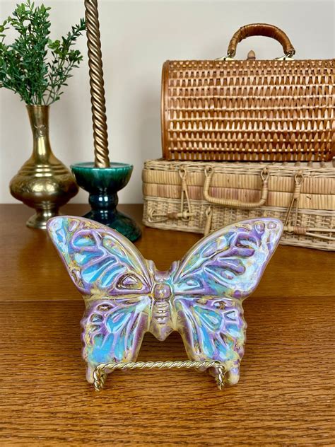 Vintage Ceramic Butterfly Wall Decor Psychedelic 1970s Mid Century Modern Drip Glaze Groovy