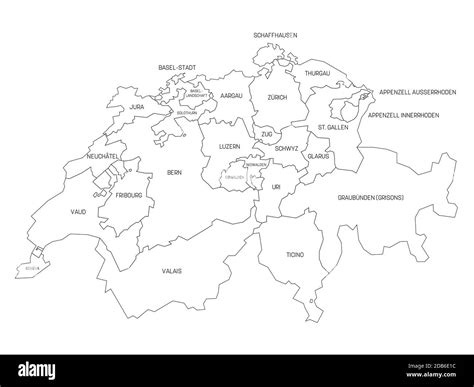 Mappa Politica Della Svizzera A Profilo Nero Divisioni Amministrative