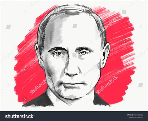 Vladimir Putin Portrait Drawing Illustration January Stock Illustration