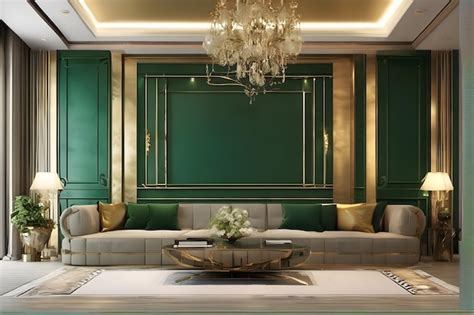 Premium Photo Home Design Interior Living Room Green And Gold Luxury