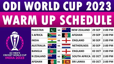 World Cup 2023 Warm Up Schedule Full Fixtures List Match Timings And