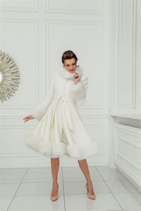 White Winter Coat With Faux Fur Knee Length Wedding Coat With Etsy